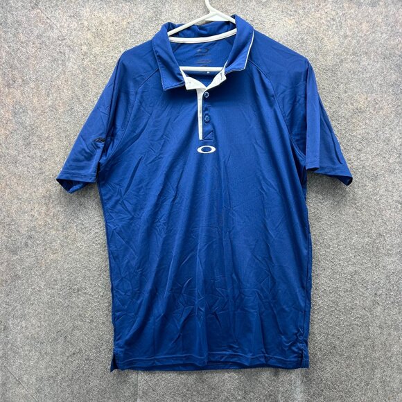 Oakley Polo Shirt Mens Medium Blue Navy Performance Jersey Athletic Golf Golfer - Picture 1 of 10
